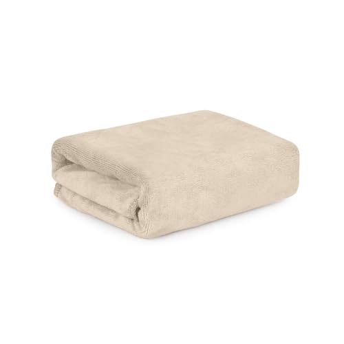 Image of HOUSSE Premium Microfiber Bath Towel - Extra Large 75x150cm Quick Dry Towels for Women Men & Kids | Super Soft Plush 550 GSM | Ultra Absorbent for Home Swimming Sports & Travel (Beige)
