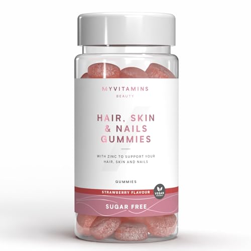 Myvitamins Hair, Skin and Nails Gummies – Biotin Hair Growth, Zinc & Vitamin C – Hair Vitamins for Women & Men – Hair Growth & Skin Support – Sugar Free Strawberry – 60 Vegan Chewable Supplements