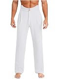 CHICTRY Homme Latin Pantalon de Danse de Salon Pantalon Droit Ample Salsa Rumba Tango Ballet Costume de Danse Moderne M-3XL Blanc L