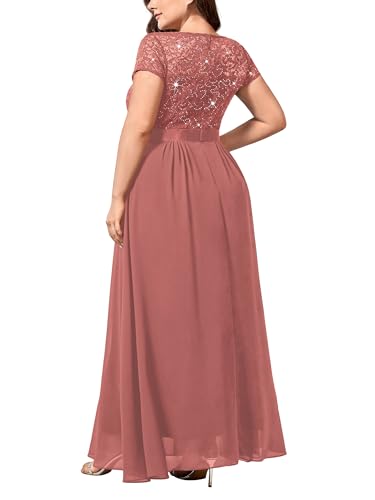 Image of Miusol Women's Plus Size Sequin Floral Lace V Neck Formal Gowns Evening Party Chiffon Maxi Dress