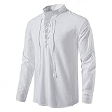 DAY8 Chemise Manches Longues Homme Vintage Chemise Medievale Homme Coton Couleur Unie Gothique Victorien Pas Cher Slim Fit Grande Taille Casual Sport Performances (Blanc, XXL)