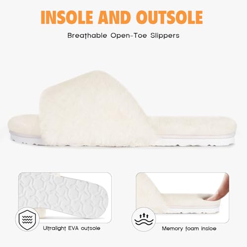 FITORY Women’s Memory Foam Slippers, Cross Band Fuzzy House Shoes with Stylish and Comfy Open Toe for Indoor Outdoor Size 6-113