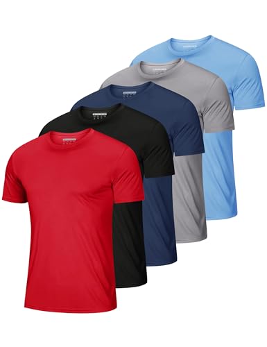 MAGCOMSEN 5 Pack Men's Short Sleeve UPF 50+ Shirts Dry Fit Athletic Rash Guard Workout Running Swim Gym Performance Tshirts