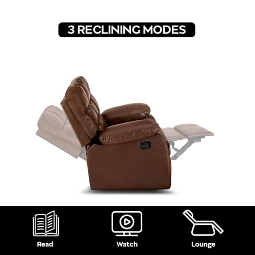Image of Sleepyhead RX5 Designed by Duroflex - Single Seater Leatherette Manual Recliner with Durable Spring Support | Stylish Upholstery | Snug Fit for Luxurious Comfort (Glossy Sandy Swag)