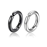 OSALADI Pendientes de Aro de Metal Ligero para Hombre 6 Piezas (negro y Acero, 10-14 Mm) Clips para Orejas sin Perforación, Joyería Unisex Antialérgica, Estilo Casual y Formal