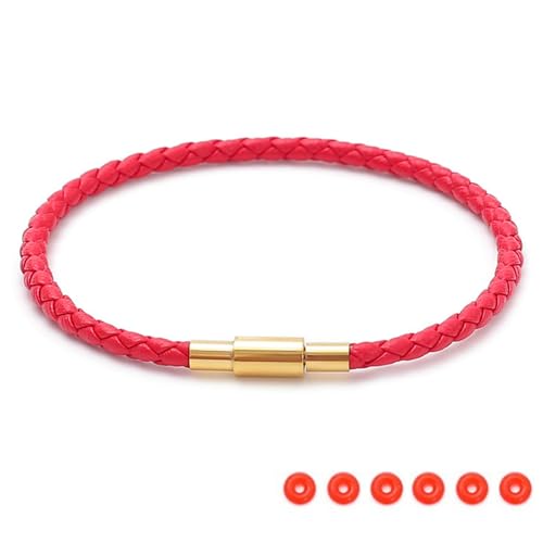 Red Bracelets for Women Adjustable Charm Bracelet Braided Leather & 316L Stainless Steel with 18k Gold Plated Lucky Bracelets for Women, Red Pink Black String Bracelet Gifts for Women - Main Image