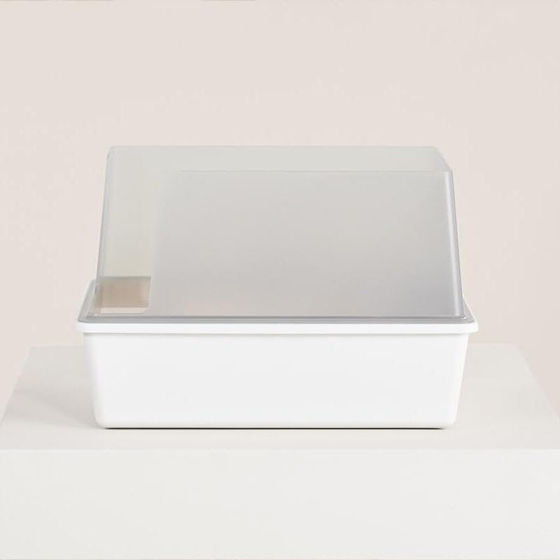 Caja de arena para gatos de alta cara, parte superior abierta, plástico antiadherente, caja de arena para gatos de bajo seguimiento, color blancogris