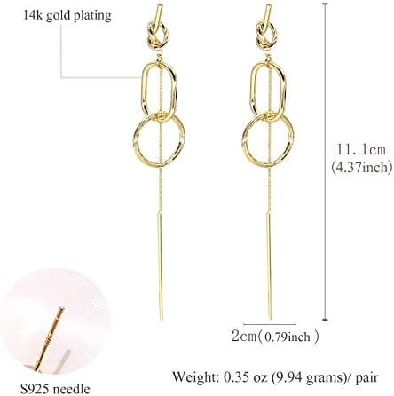 Amazon Brand-Amazon Collection Circle Dangle Tassel 14K Gold Plated Earrings with S925 Sterling Silver Geometric Gold Long for Women or Girl Ladies Gifts Present Valentines Birthday Anniversary