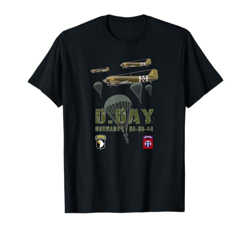 Seconde Guerre mondiale D-Day 1944 T-Shirt Noir Unisex Adulte Homme-Femme Military Classic Short Sleeve WW2 D-Day themed T-Shirt S