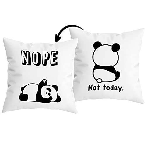 HUYAW Nope Not Today Panda Throw Pillow Cover, Funny Panda Gifts for Women Men, Double Sided Reversible Panda Pillow Case 18 x 18 Inch Panda Themed Room Bedroom Home Sofa Decor