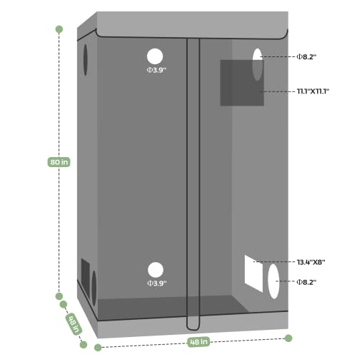 Richya Grow Tent Plants Tent 600D Oxford Cloth, Pe Coating, Reflective Cloth, Painted Iron Pipe With Observation Window And Floor Tray For Indoor Plant Growing (48''X48''X80'') #TOP1