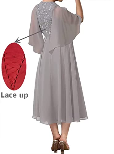 Mother of The Bride Dresses Tea Length Wedding Guest Dresses for Women Lace Appliques Chiffon Formal Evening Dresses2