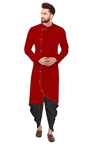 Image of Trustous Mens Cross Kurta Dhoti Set In Cotton