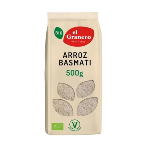 El Granero Integral - Arroz Basmati Ecológico - Grano Largo y Aromático - Ideal para Platos Orientales y Guarniciones - Apto para Veganos - 500 g