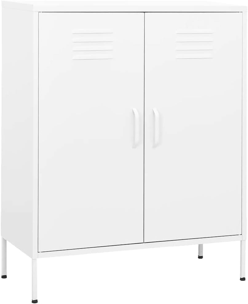 Metal Locker,Slim White Tall Steel Cabinet 80x35x101.5 cm - 90 kg Load Capacity, Adjustable Shelves, Wall Fixings & Levellers - Ideal Storage Solution for Living Room, Kitchen & Bedroom