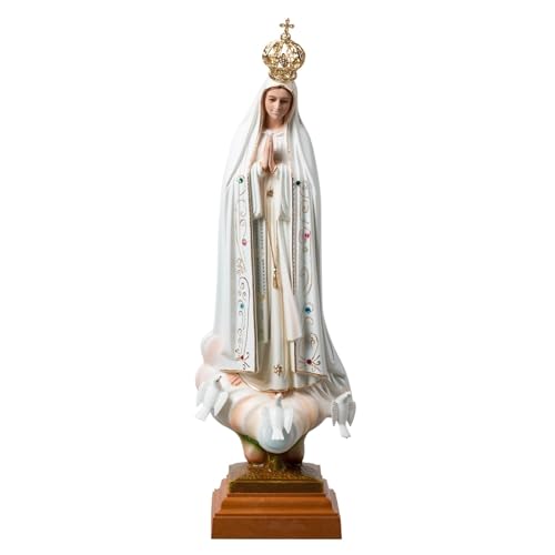 Our Lady of Fatima Statue 16in - Catholic Statues Made in Fatima Portugal Hand Painted Marian Figurine with Glass Eyes & Detachable Crown for Home Altar Church Decor Religious Gift