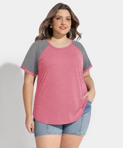 Image of CARCOS Plus Size Tops for Women Short Sleeve Shirt Summer Star /Leopard /Tie Dye /Flower Crewneck Pullover Tunic XL-5XL