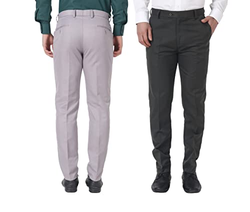 Image of MALENO Men Formal Trouser Regular Fit Solid | Soft and Breathable Pant Combo (Pack of 2)