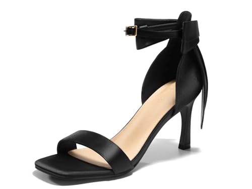 Coutgo Womens Bow Tie High Heels One Strap Heeled Sandals Sexy Stiletto Open Toe Wedding Bride Shoes, Black, Size 9.5