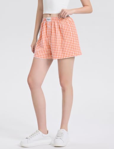 Image of LOMON Womens Boxer Shorts Casual Summer 2026 Pajama Lounge Sleep Pj Gingham Plaid Shorts Y2K Beach Bottoms