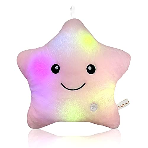 KAHEAUM Kids Throw Pillows,LED Lights Star Throw Pillow Gifts for Child Birthday Teen Decorative Throw Pillows Cute Plush Toys Girls Doll Pink Throw...