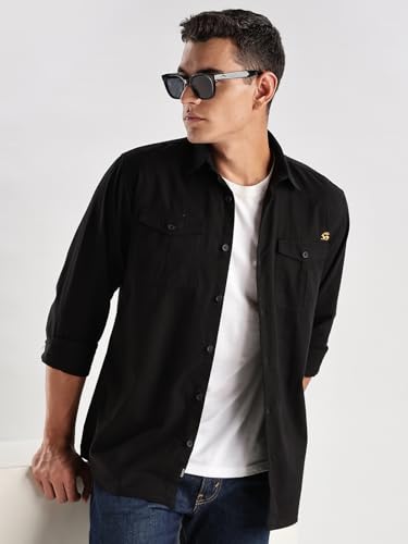 Image of Adro Cargo Shirt for Men with Double Pocket | 100% Cotton | Full Sleeve | Regular Fit