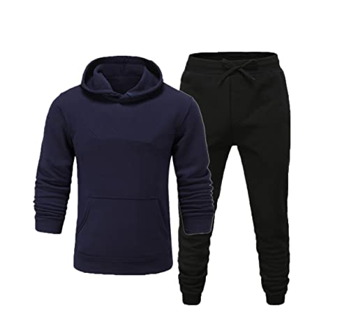Vêtements de sport pour homme sweat à capuche épais et pantalon de survêtement bleu marine noir