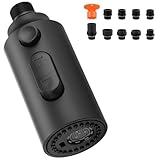 iVIGA Pull Down Faucet Sprayer Head Replacement, Black 3 Function Pull Out Spray Head Nozzle with 9 Adapters for Kitchen Sink Faucet, American Standard for Moen Kohler Delta G1/2 Male Connector