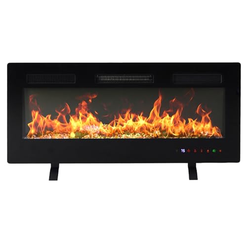 DUMOS 42' Freestanding Electric Fireplace, 1500W/750W Wall Mounted or Recessed Insert Fireplaces Heater with Remote Control,13 Adjustable Flame Color, 12H Timer, Touch Screen, Inky