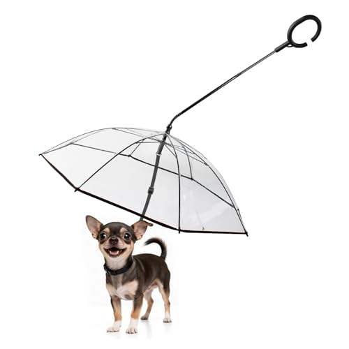 PETLESO Dog Umbrella for Small Breed Clear Small Dog Umbrella with Adjustable Leash Keep Pet Dry on Rainy Walks/Potty Trips Adjustable Shaft Angle Rain Umbrella Self-Assembly