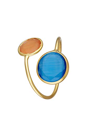 Córdoba Jewels | Anillos en Plata de Ley 925 bañada en Oro con diseño Doble Gran Dolce Bicolor Calcedonia & Naranja Gold