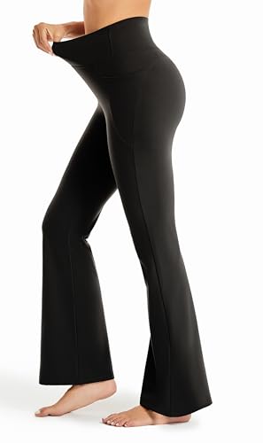 Image of Maxbee Flare Yoga Pants with Pockets for Women, V Crossover Flare Leggings Tummy Control, High Waist Bootcut Yoga Leggings