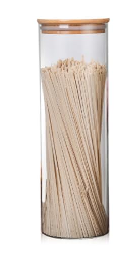 Hrzisda (2個)ガラスキャニスター 密閉 パスタケース パスタ保存容器 パスタ入れ パスタ 瓶 密封瓶 食品貯蔵容器 竹蓋付き 穀物 コーヒー豆 (10*30cm(2100ml))