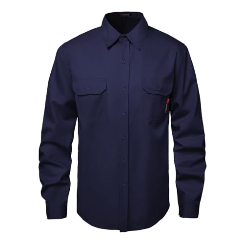 SKSAFETY 7oz FR Shirts for Men, Long Sleeve Flame Resistant 100% Cotton Fire Retardant Shirt, Work Welding Shirt CAT2 (Navy XL)