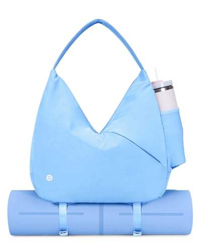 Ceneda Large Gym Bag for Women Sports Duffel Bag with Hidden Yoga Mat Holder & Shoe Compartment Workout Dance Tote Bag with Wet Pocket Overnight Weekender Bag for Travel Yoga (Light Blue)