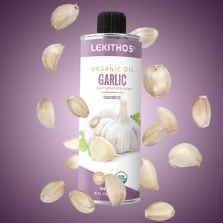 Lekithos Organic Garlic Oil - 8 fl. oz. - Olive Oil Infused with Garlic, Cold Pressed - Certified USDA Organic, Non-GMO