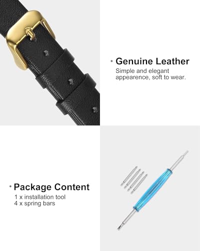 سوار جلد طبيعي اسود بعرض 12 ملم مسطح ورفيع وانيق مع مشبك ذهبي للرجال والنساء من كواركزمان