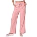 Linen Pants Women 2026 Fashion Wide Leg High Waisted Palazzo Pant Summer Casual Drawstring Beach Lounge Trousers（Pink,L）