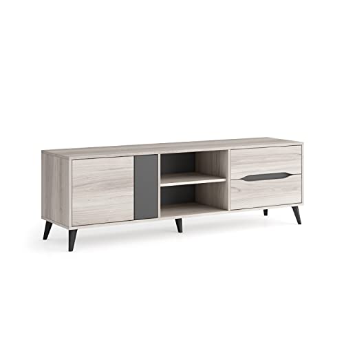 Skraut Home Mueble de TV, 2 cajones, Comedor, Modelo Kai, Estructura champán, Color Puerta ardoisa/Chamal, Medidas 162 x 40 x 52,1 cm de Altura, 52 x 160 x 40 cm