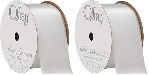 Image of Berwick Offray Satin Ribbon, 1.5 inch Wide, White | Single Face | 4 Yards | Pack of 2