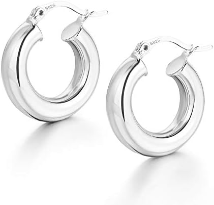 Chunky Silver Hoop Earrings Thick Hoops for Women | 925 Sterling Silver Post Shiny Polished Lightweight Tube Hoop Earrings for Women Girls Gift 30mm