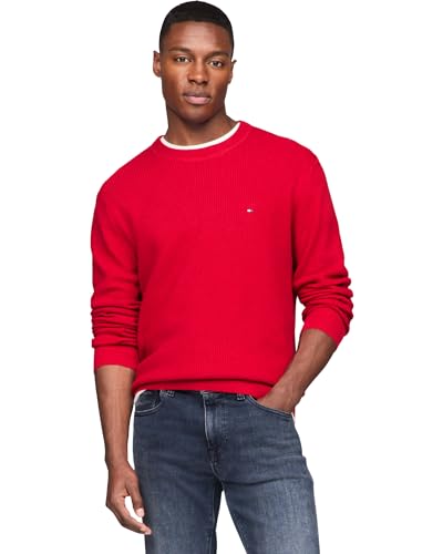 Image of Tommy Hilfiger Men's Waffle Knit Crewneck Sweater Lightweight Pullover, Also Available in Big & Tall