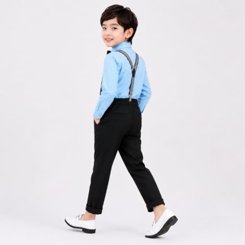 Image of SAGAR IMPEX Boys Cotton Blend Solid Full Sleeves Shirt and Pant Set with Suspender and Bow Tie | Clothing Set for Boys
