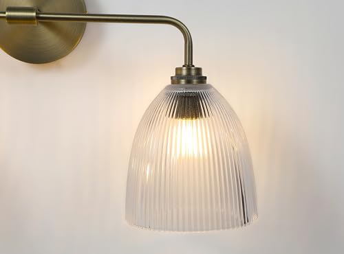 Image of 2 Light Antique Brass Ribbed Glass Vintage Vanity Light (Bulb Included)