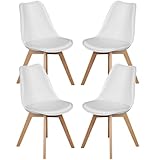 Sweetcrispy Dining Chairs Set of 4, Kitchen Room PU Leather Mid Century Modern Chairs, Upholstered Dining Desk Chair with Wood Legs for Home Kitchen, White