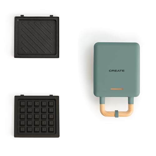 CREATE/STONE STUDIO/Sandwichera-Grill y gofrera individual verde sage / 2 placas intercambiables:...