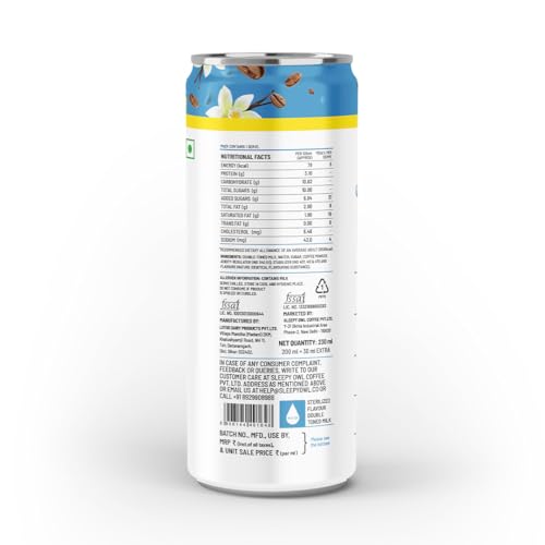 Sleepy Owl French Vanilla Cold Coffee | 4 x 230ml Cans | Made With Real Milk & Coffee | No Preservatives - Image 2