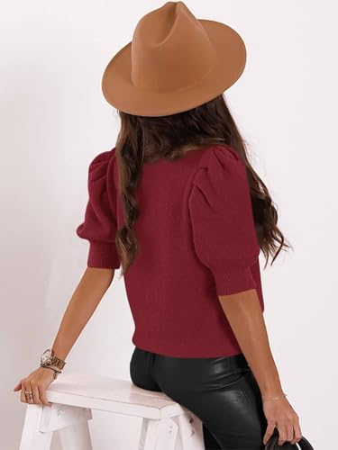 Image of Womens Puff Short Sleeve Sweater Tops 2026 Spring Summer Trendy Casual T Shirts Blouses