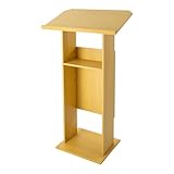 Podium Stand Mobile Lectern Podium with Storage Shelf, Hostess Stand Desk Wooden Speaking Lectern for Churches, Lectern Classrooms, Office (Oak Color, 15.7 * 26 * 47.7in)