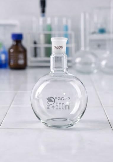 Matraccio a Fondo Piatto in Vetro Borosilicato, Collo Singolo con Giunto 24/29, Matraccio per Distillazione/Ebollizione 150–2000 ml per Riscaldamento e Reflusso(1000mL)
